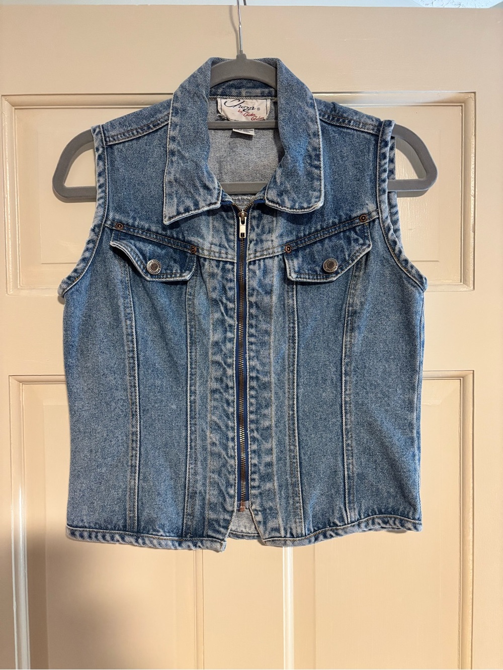 Vintage denim zip-up vest